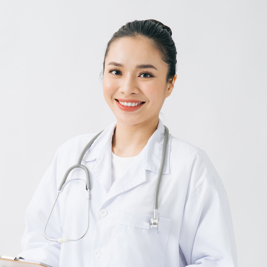 happy-young-woman-doctor-holding-clipboard-with-documents-white-background